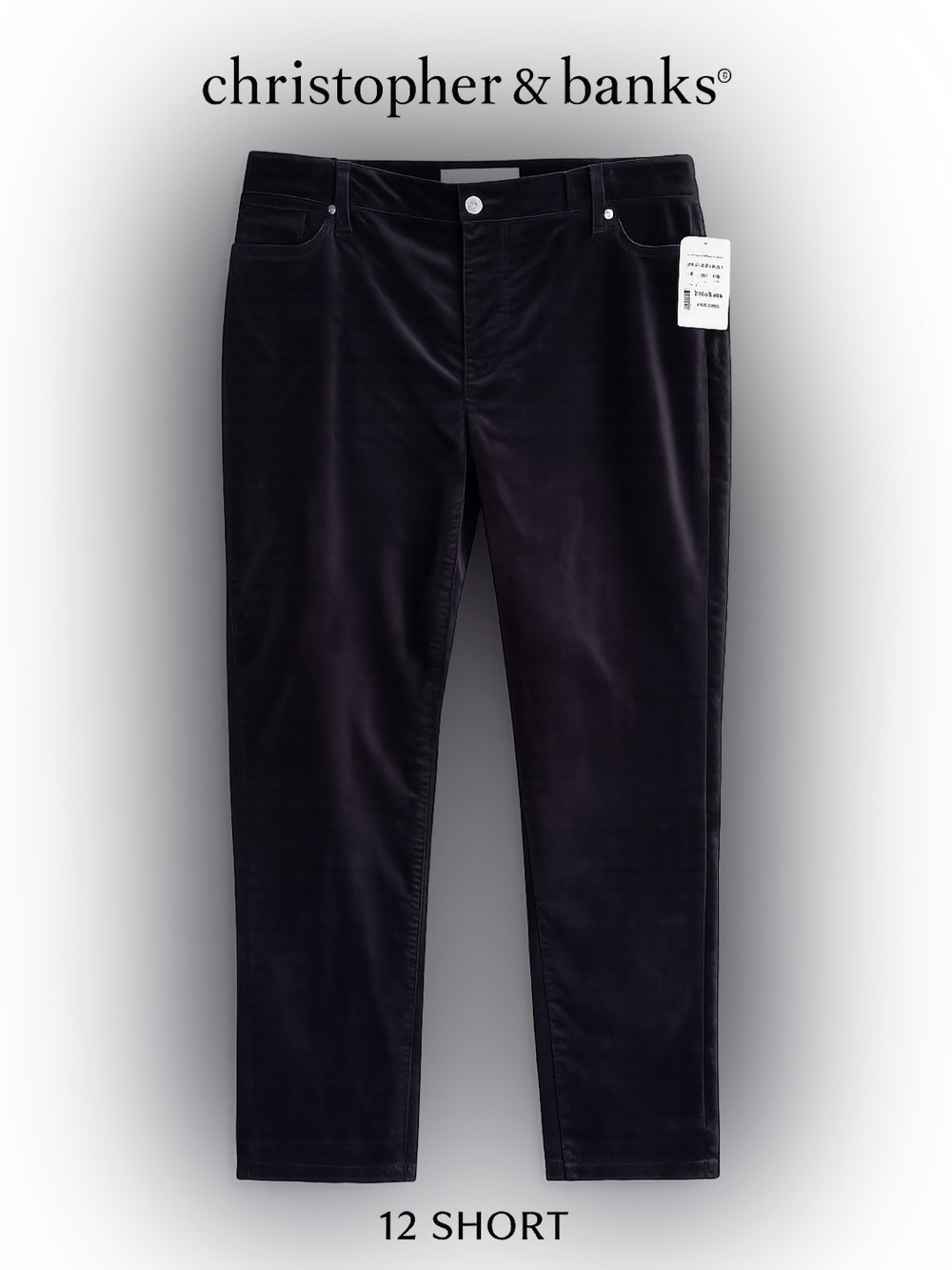 Christopher & Banks Black Velvet Slim Fit Pants NWT Size 12 Short